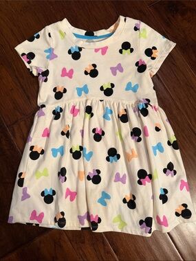 Disney Cream Dress with Black Minnie Silhouettes and Pastel Bows